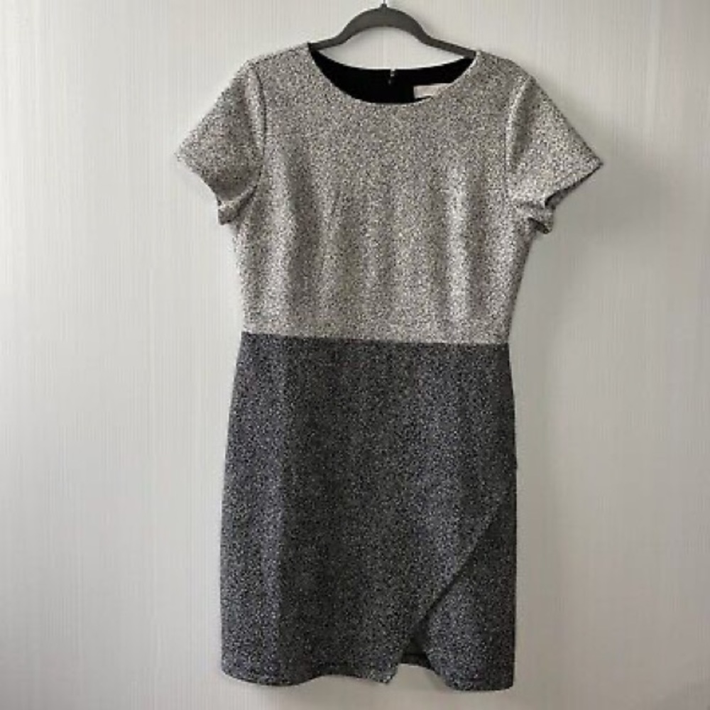 Ann Taylor LOFT Womens Dress 6 Sheath Short Sleeve White-Black Marled Speckle